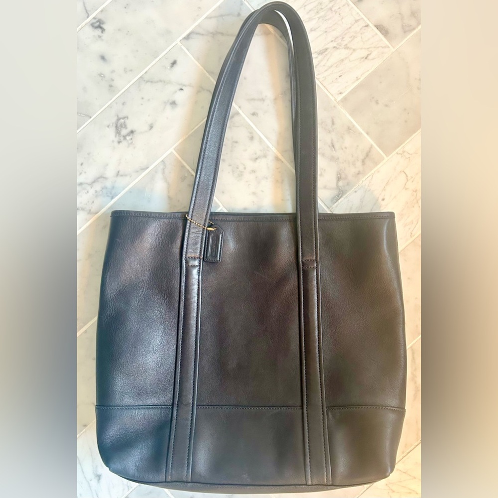 Vintage Coach Navy Blue Leather Shoulder Tote 6509 Hampton Shopper